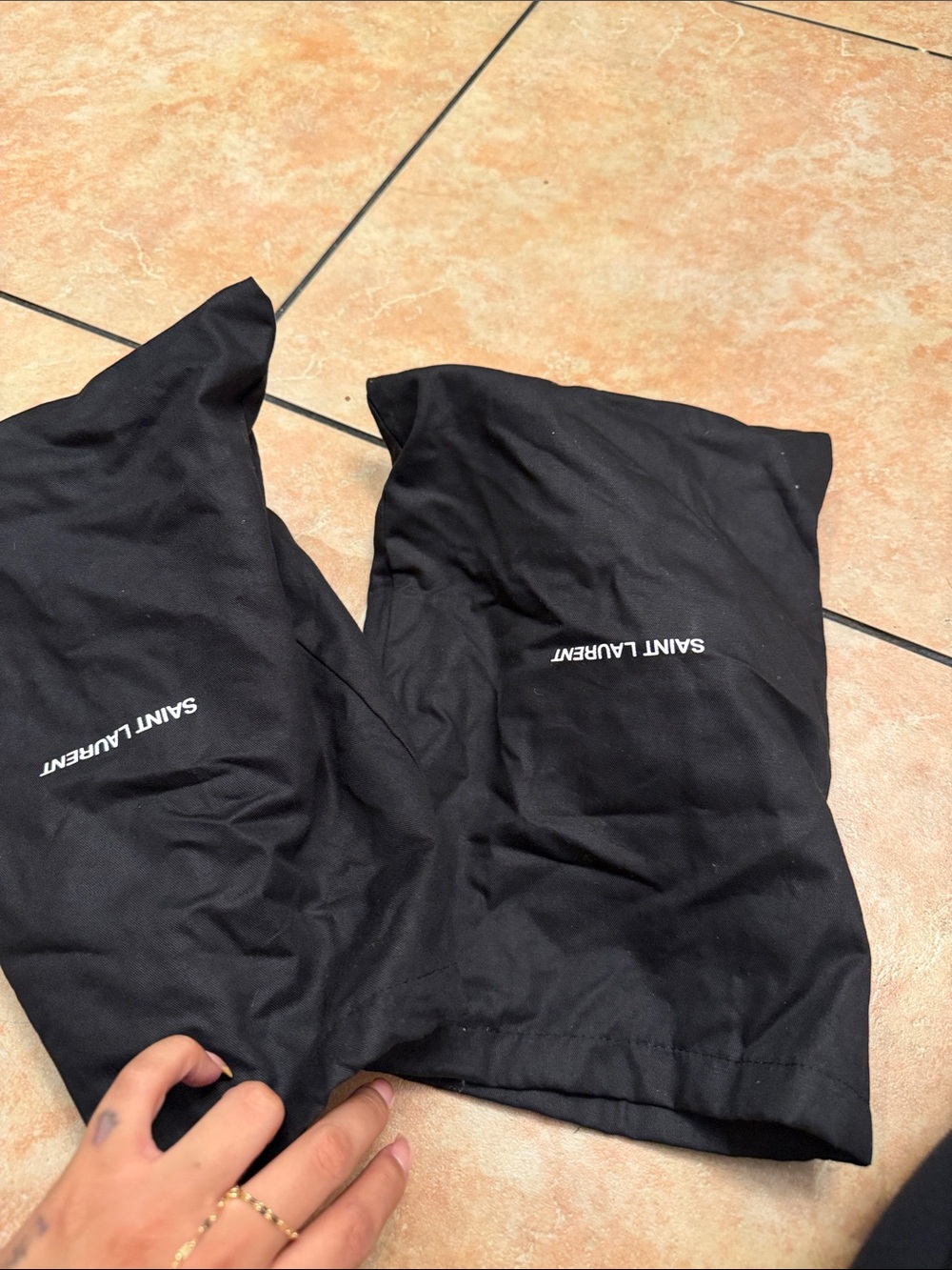 Saint Laurent Black Fabric Dust Bags with White Logo (Pair)